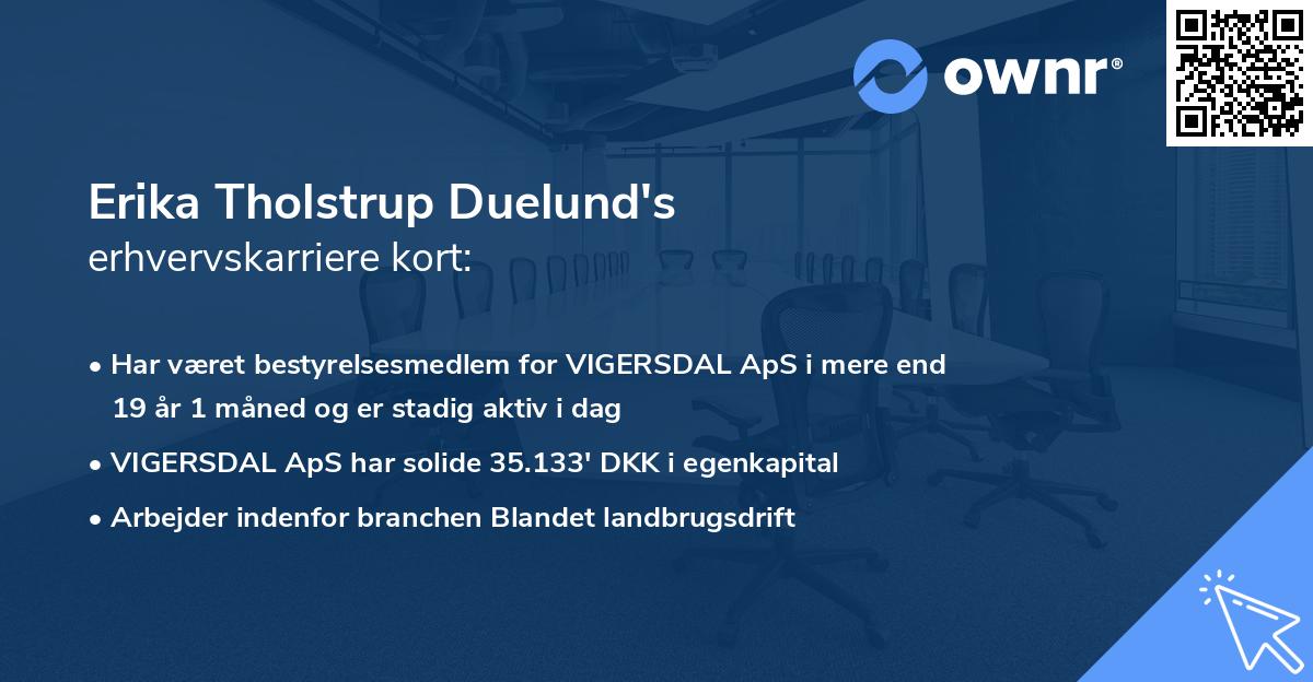 Erika Tholstrup Duelund's erhvervskarriere kort
