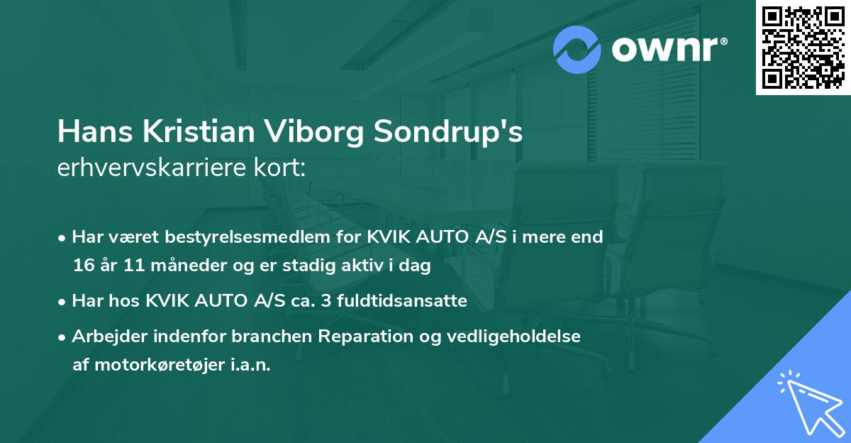 Hans Kristian Viborg Sondrup's erhvervskarriere kort