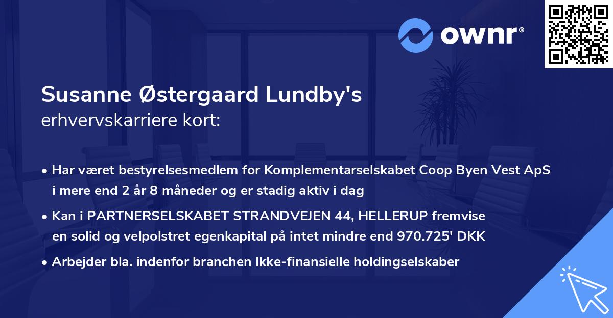 Susanne Østergaard Lundby's erhvervskarriere kort