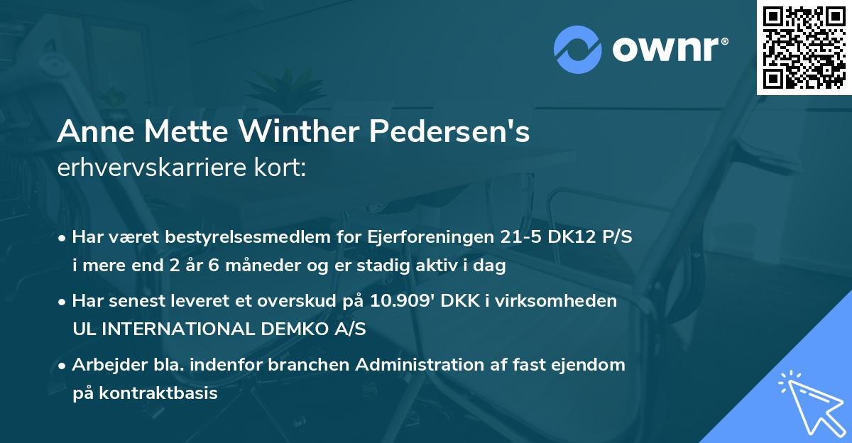 Anne Mette Winther Pedersen's erhvervskarriere kort