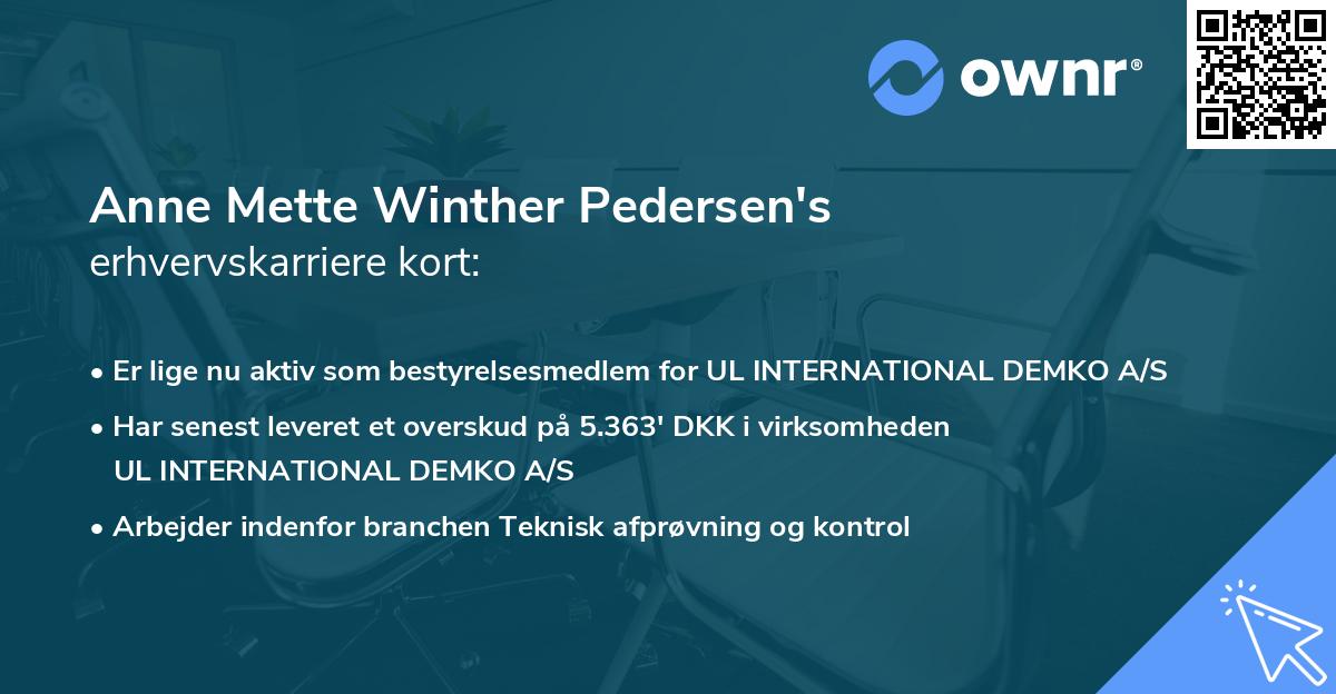 Anne Mette Winther Pedersen's erhvervskarriere kort