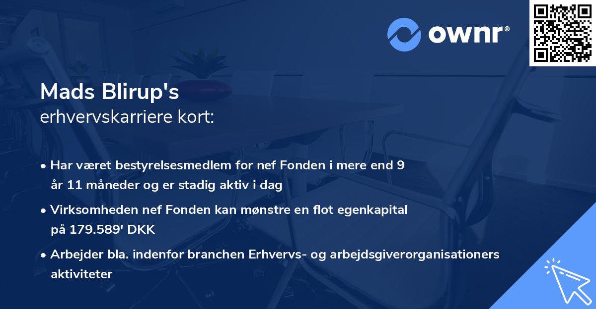 Mads Blirup's erhvervskarriere kort
