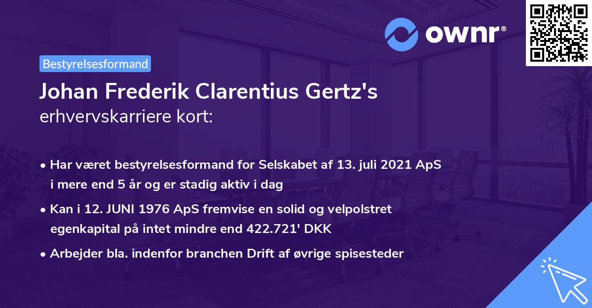 Johan Frederik Clarentius Gertz's erhvervskarriere kort