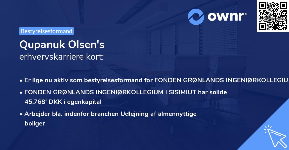 Qupanuk Olsen's erhvervskarriere kort