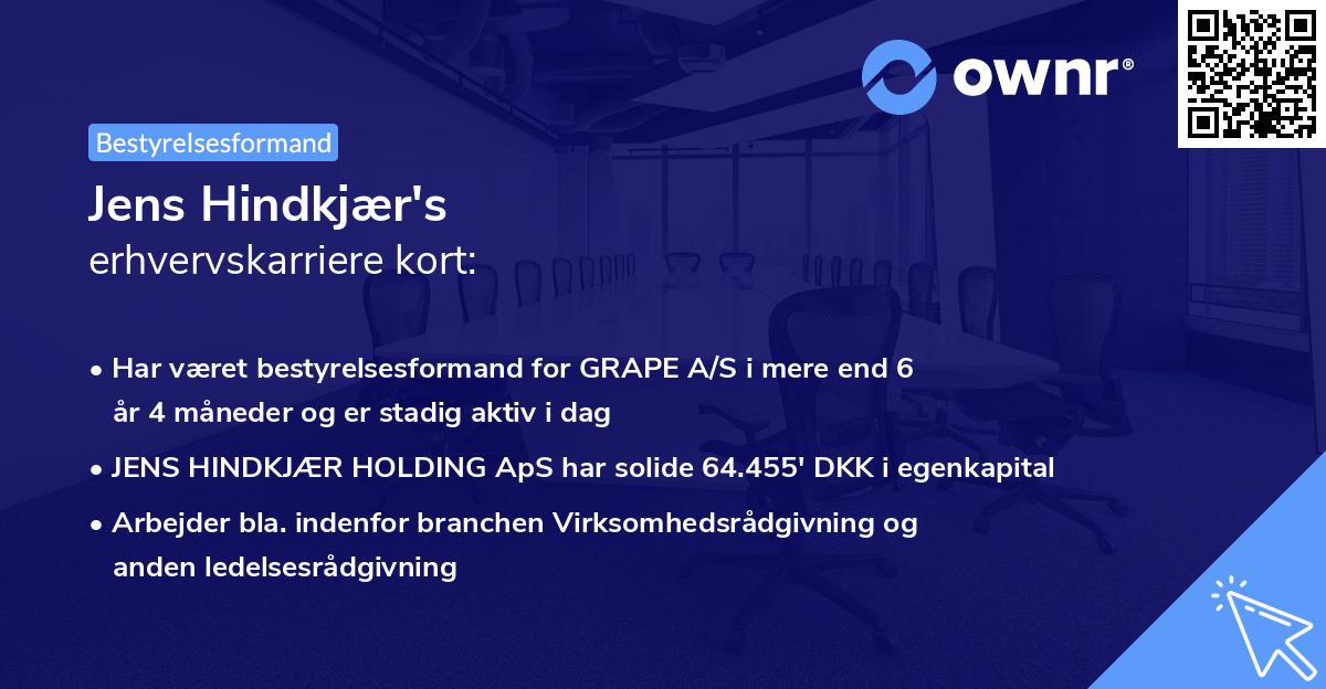 Jens Hindkjær's erhvervskarriere kort