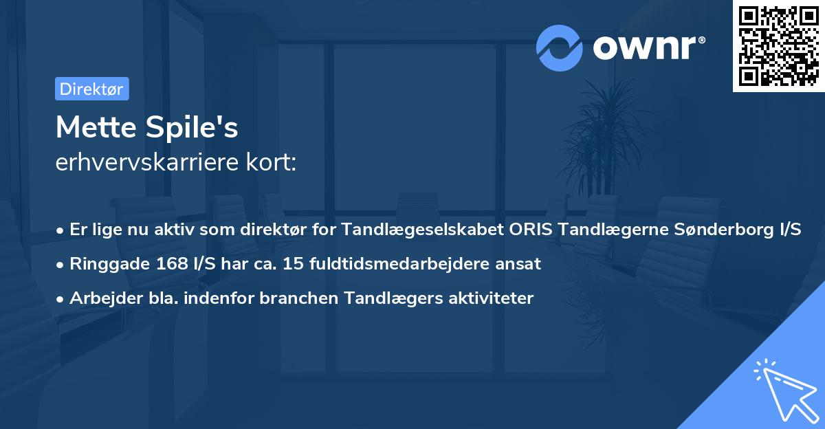 Mette Spile's erhvervskarriere kort