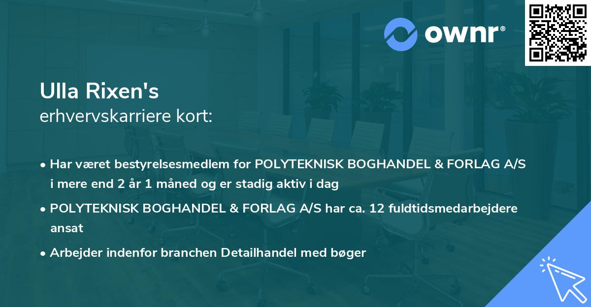 Ulla Rixen's erhvervskarriere kort