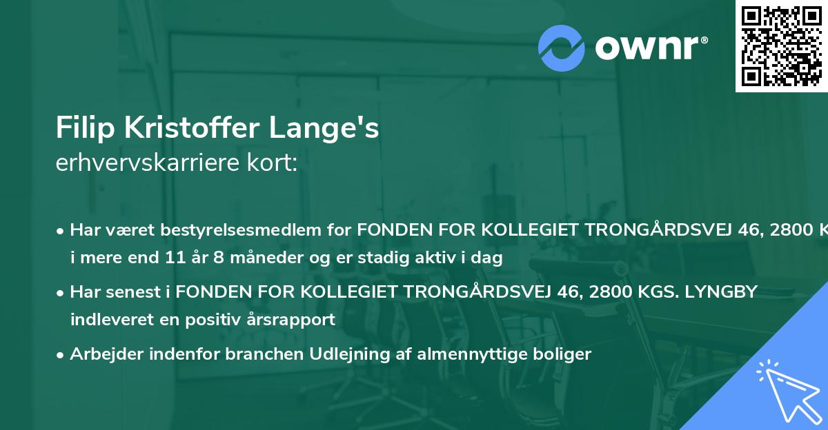 Filip Kristoffer Lange's erhvervskarriere kort