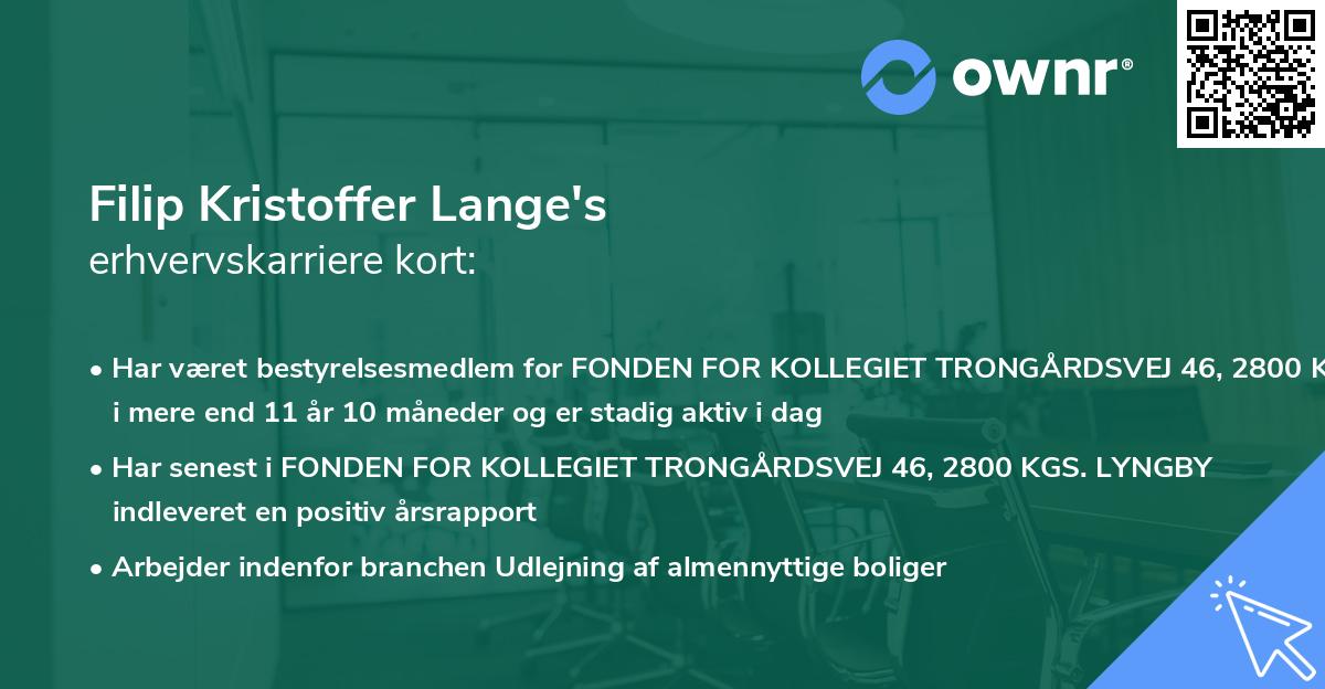 Filip Kristoffer Lange's erhvervskarriere kort