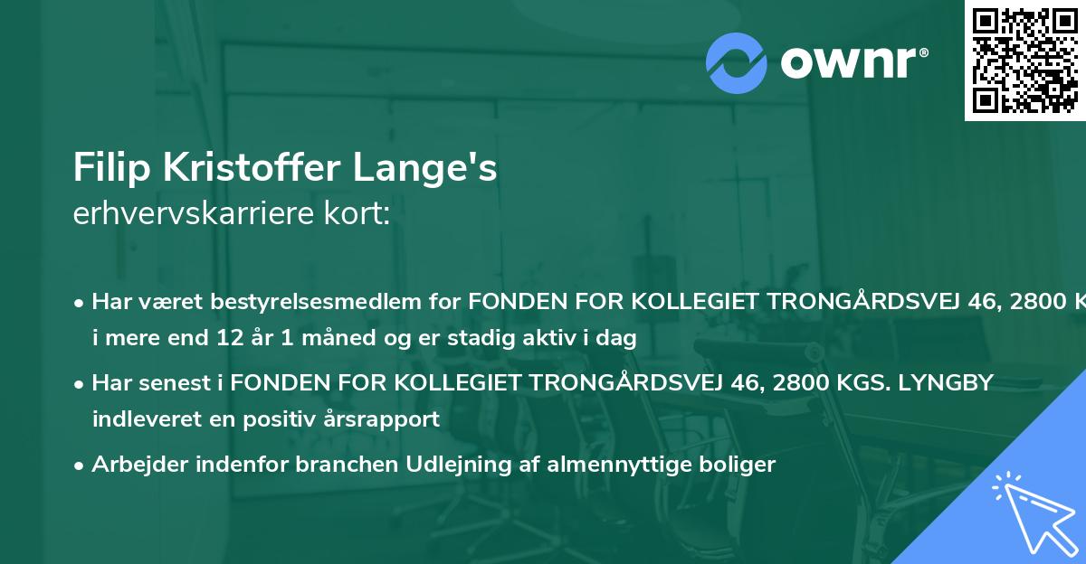 Filip Kristoffer Lange's erhvervskarriere kort