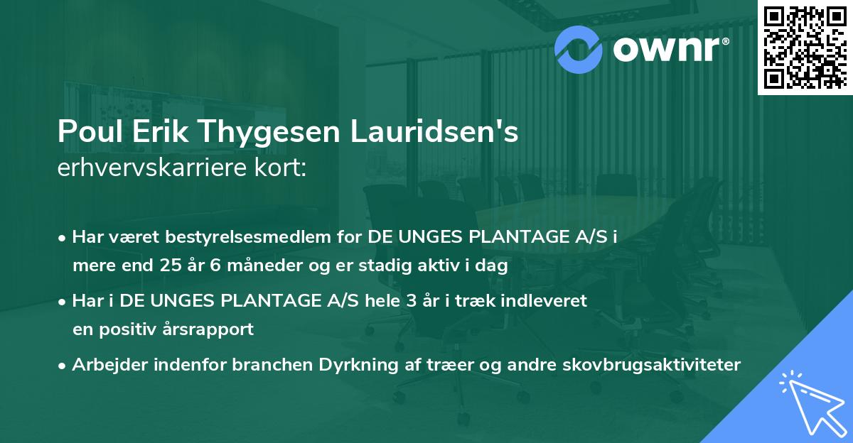 Poul Erik Thygesen Lauridsen's erhvervskarriere kort