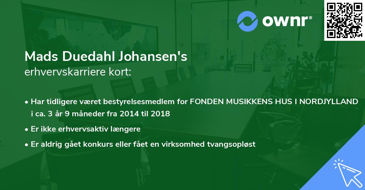 Mads Duedahl Johansen's erhvervskarriere kort