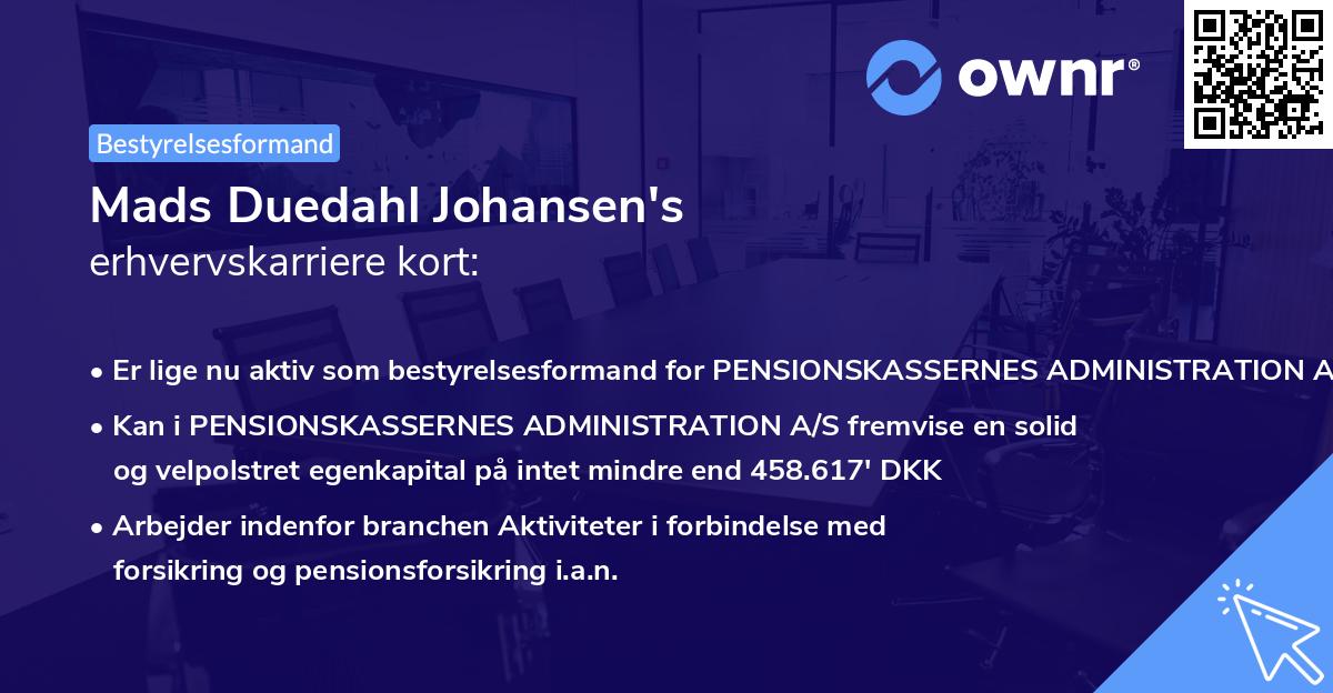 Mads Duedahl Johansen's erhvervskarriere kort