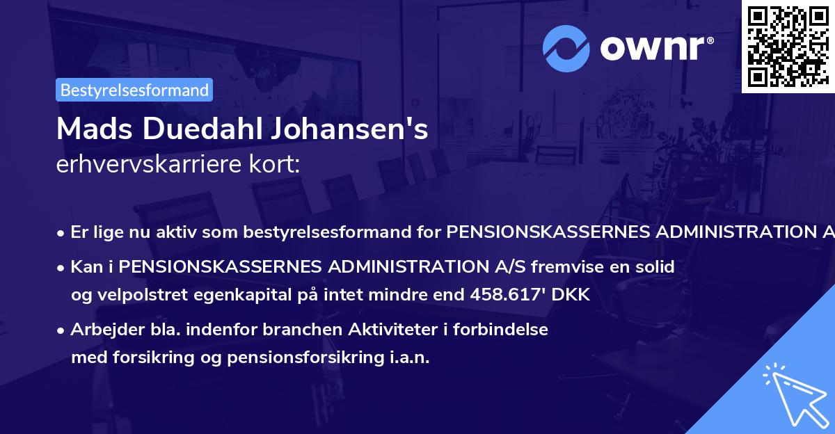 Mads Duedahl Johansen's erhvervskarriere kort