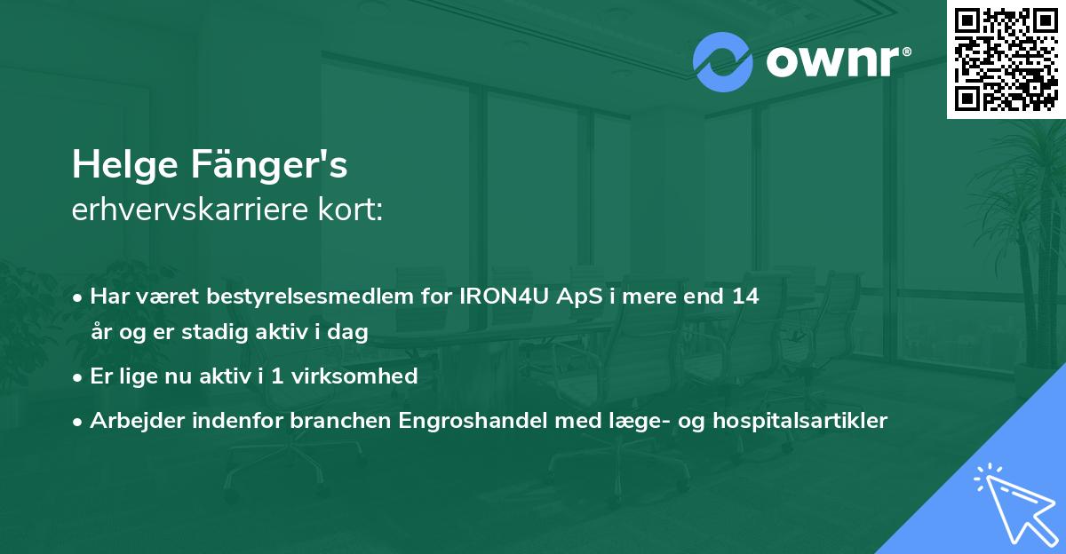 Helge Fänger's erhvervskarriere kort