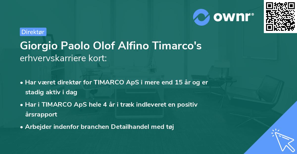 Giorgio Paolo Olof Alfino Timarco's erhvervskarriere kort