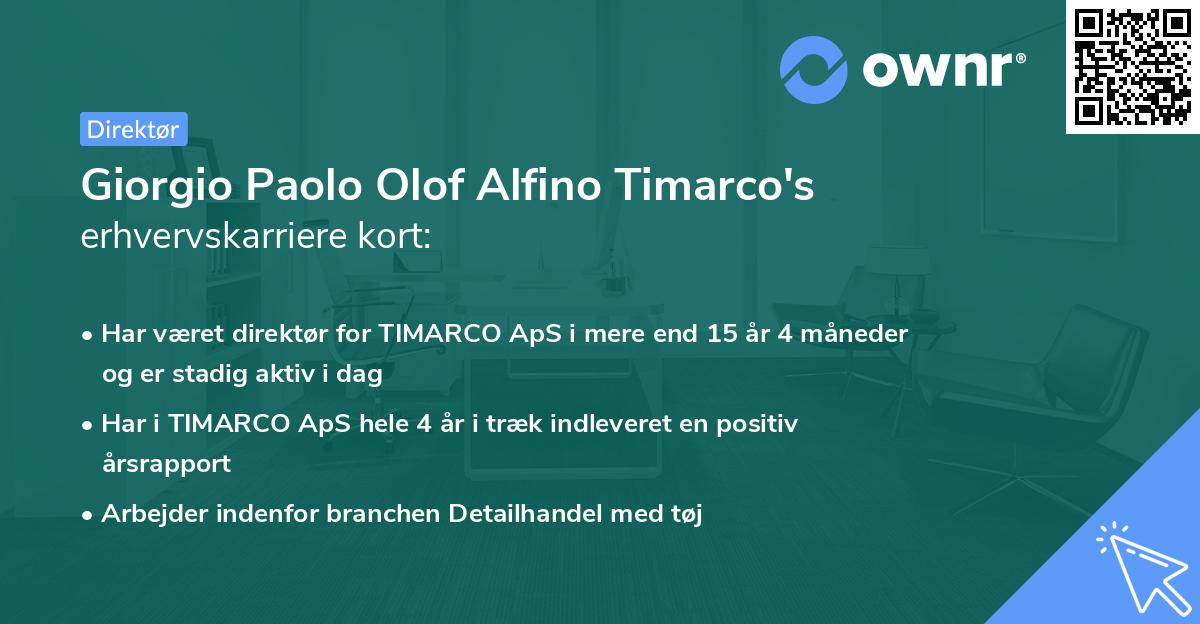 Giorgio Paolo Olof Alfino Timarco's erhvervskarriere kort