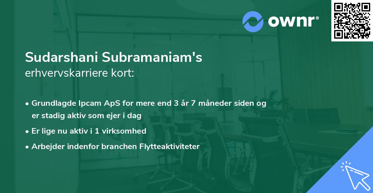 Sudarshani Subramaniam's erhvervskarriere kort