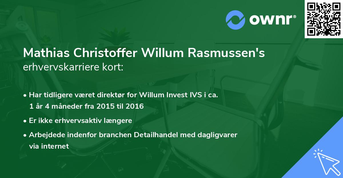 Mathias Christoffer Willum Rasmussen's erhvervskarriere kort
