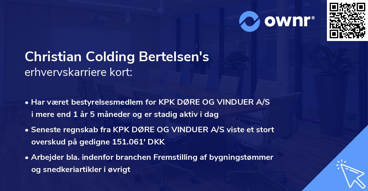 Christian Colding Bertelsen's erhvervskarriere kort