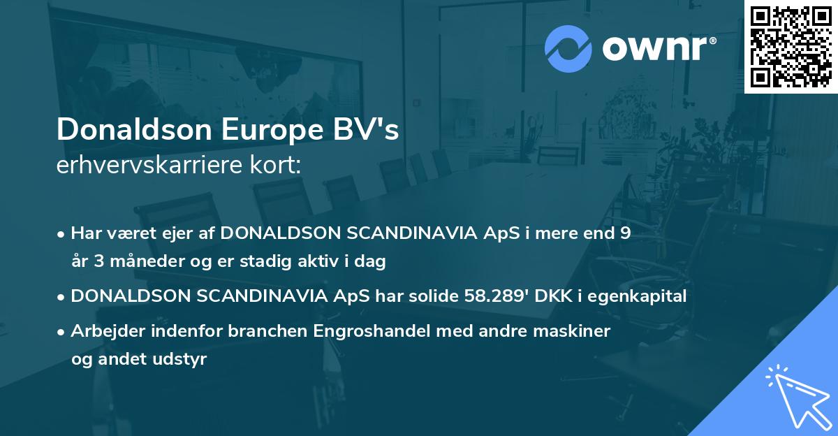 Donaldson Europe BV's erhvervskarriere kort