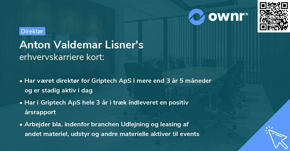 Anton Valdemar Lisner's erhvervskarriere kort