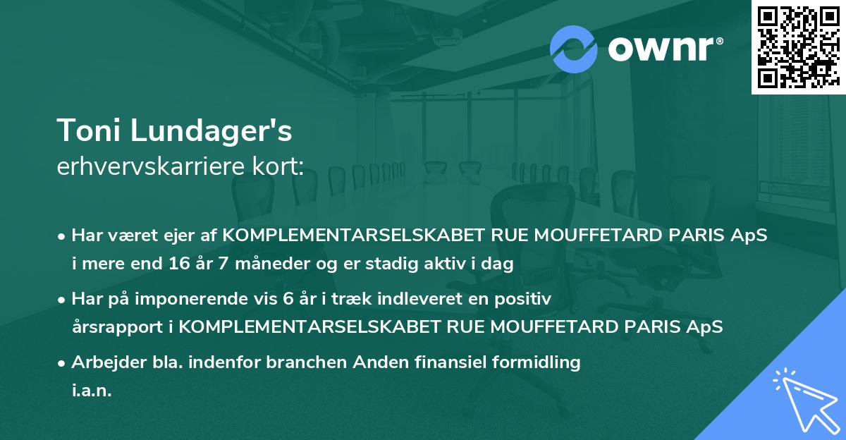 Toni Lundager's erhvervskarriere kort