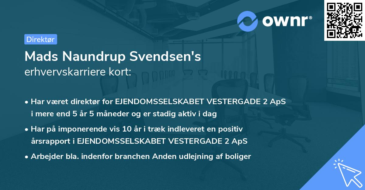 Mads Naundrup Svendsen's erhvervskarriere kort