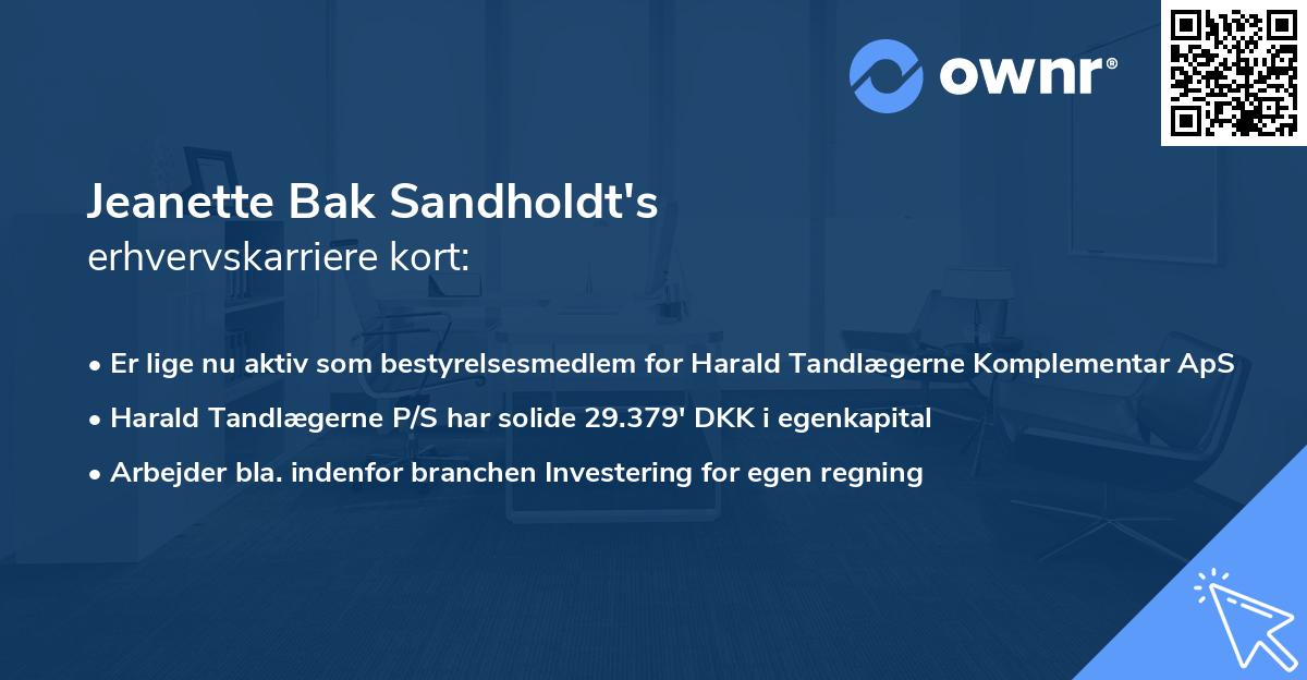 Jeanette Bak Sandholdt's erhvervskarriere kort