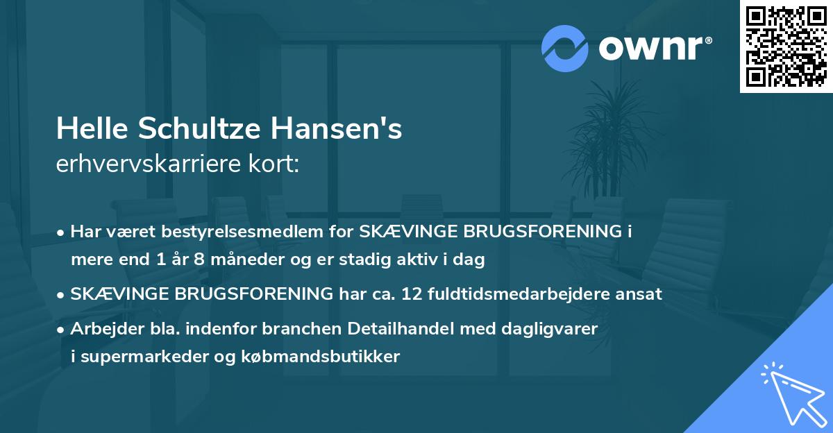 Helle Schultze Hansen's erhvervskarriere kort