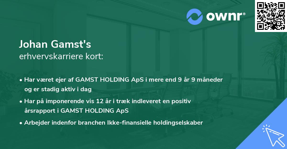 Johan Gamst's erhvervskarriere kort