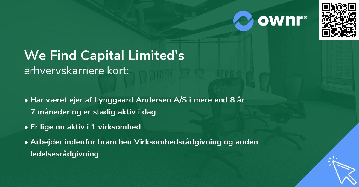 We Find Capital Limited's erhvervskarriere kort