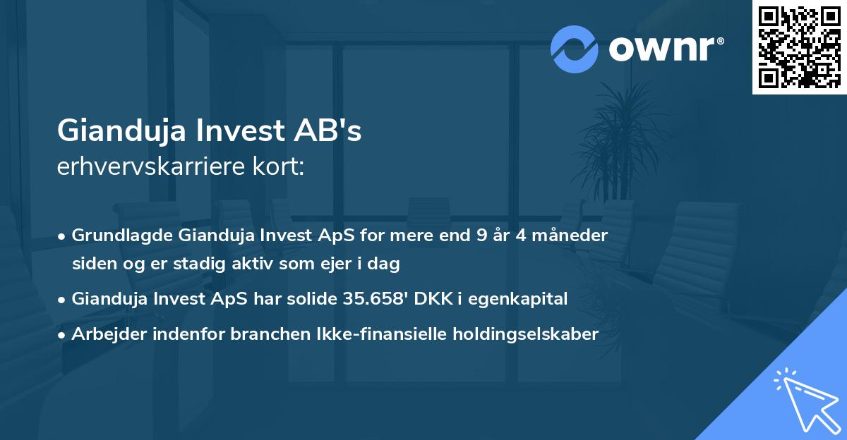 Gianduja Invest AB's erhvervskarriere kort