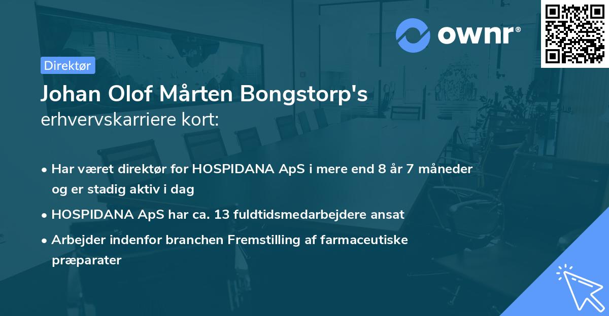 Johan Olof Mårten Bongstorp's erhvervskarriere kort