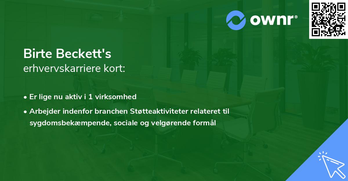 Birte Beckett's erhvervskarriere kort