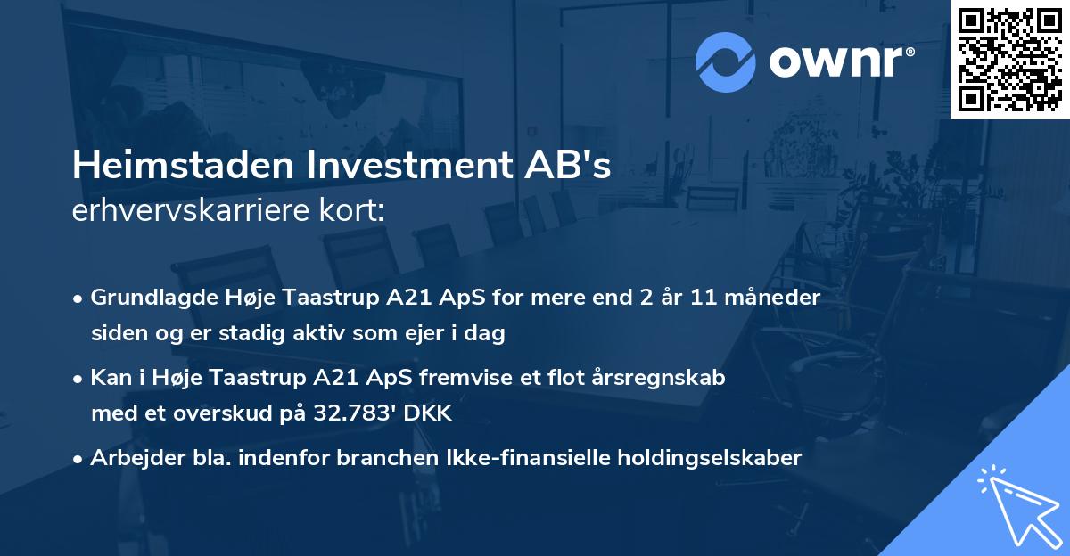 Heimstaden Investment AB's erhvervskarriere kort