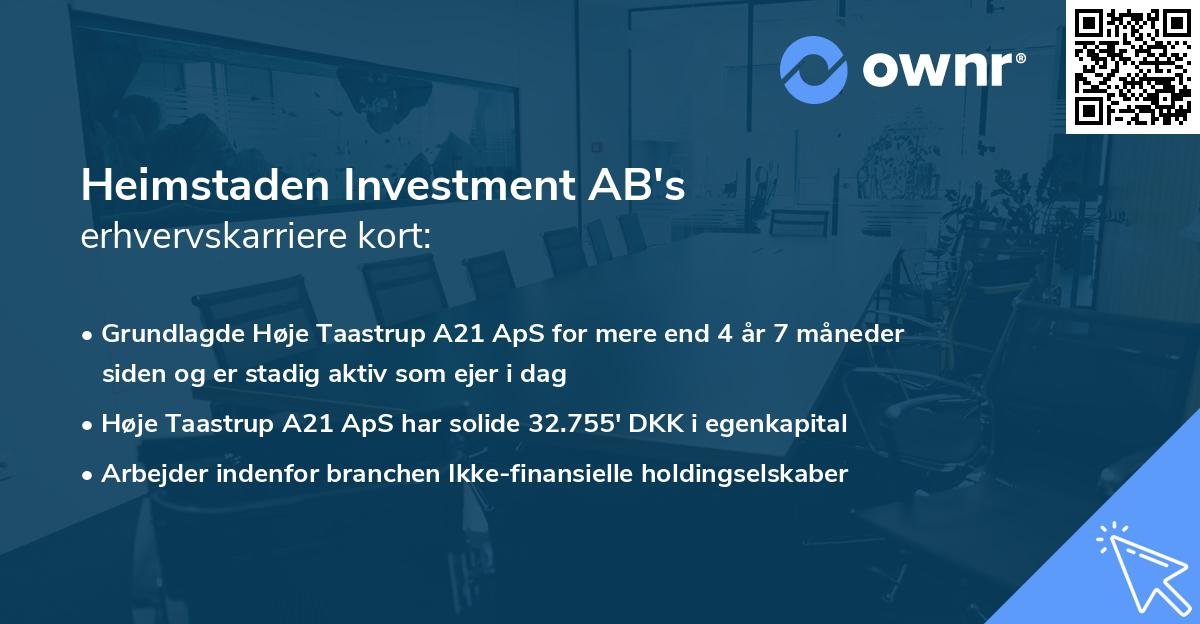 Heimstaden Investment AB's erhvervskarriere kort