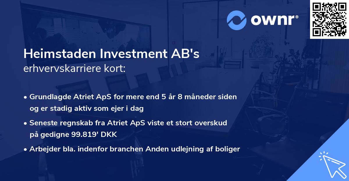 Heimstaden Investment AB's erhvervskarriere kort