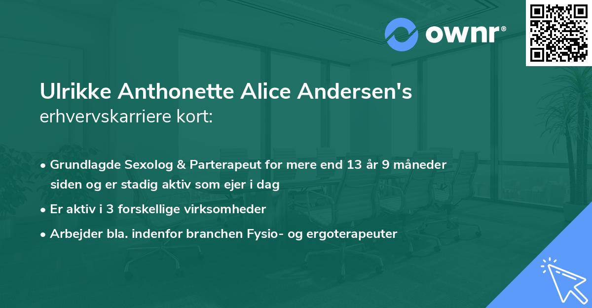 Ulrikke Anthonette Alice Andersen's erhvervskarriere kort