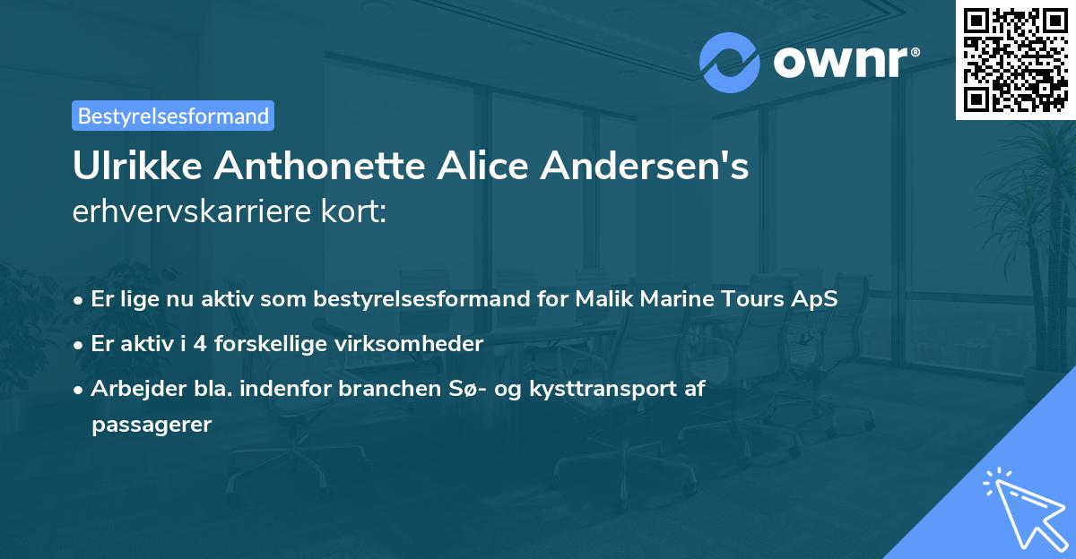 Ulrikke Anthonette Alice Andersen's erhvervskarriere kort