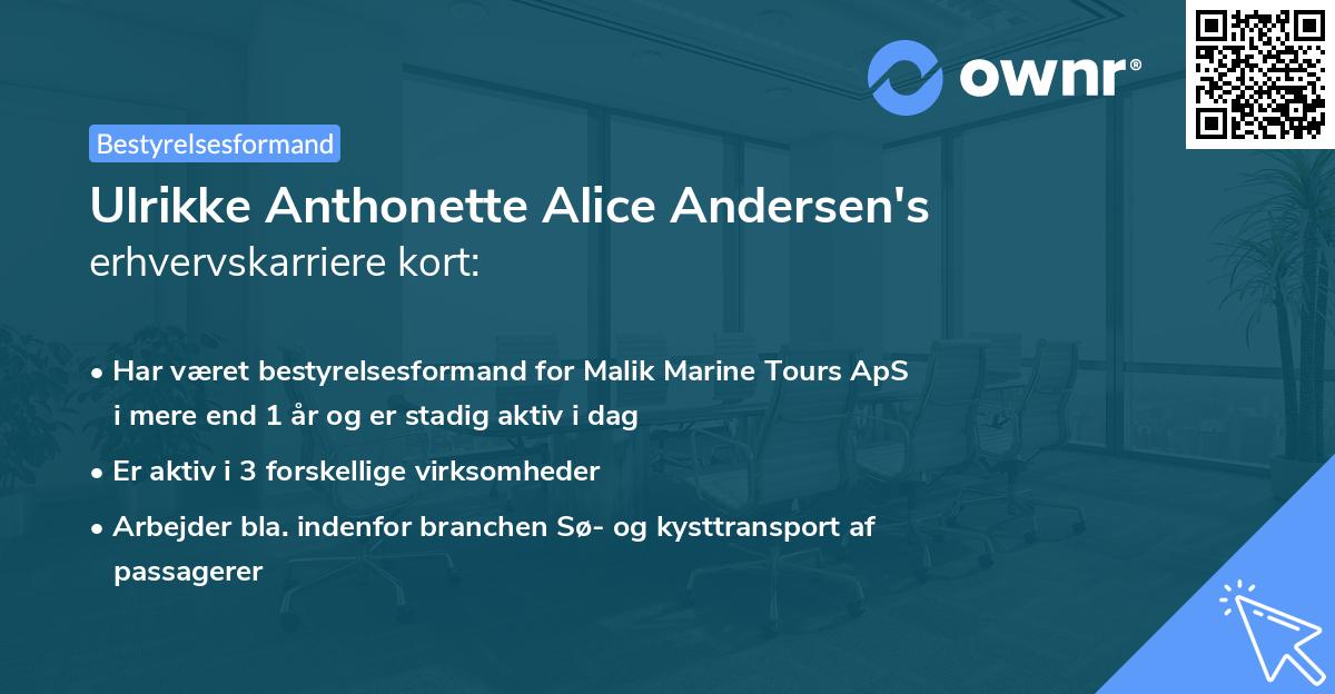Ulrikke Anthonette Alice Andersen's erhvervskarriere kort