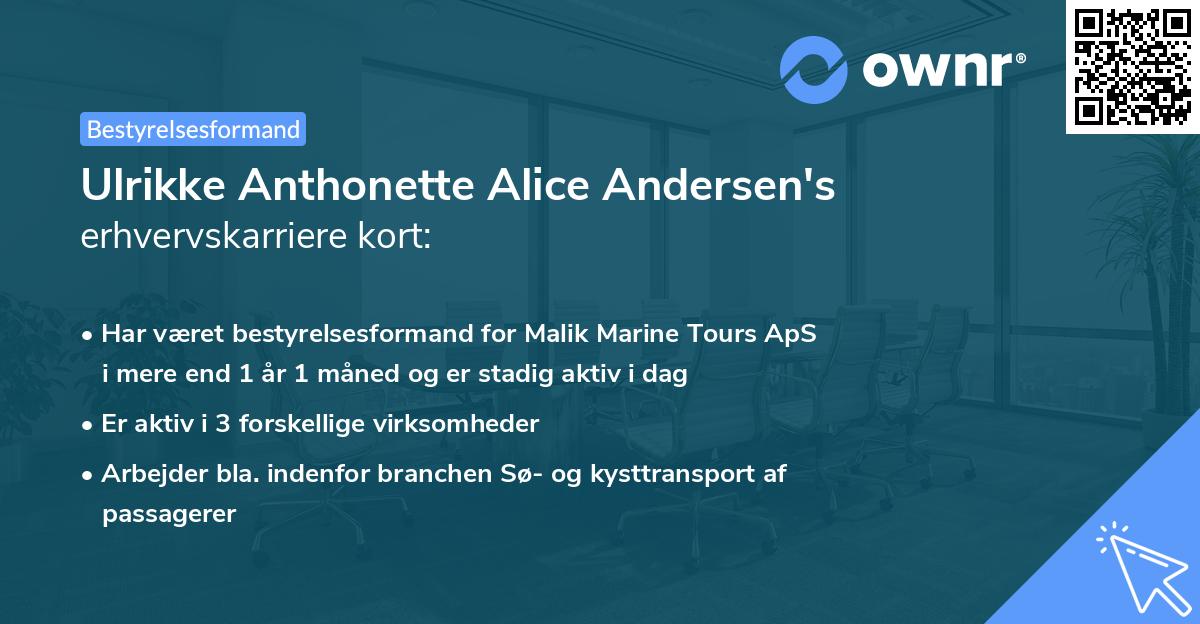 Ulrikke Anthonette Alice Andersen's erhvervskarriere kort