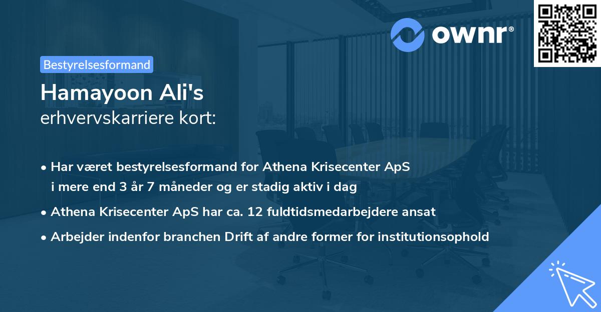 Hamayoon Ali's erhvervskarriere kort