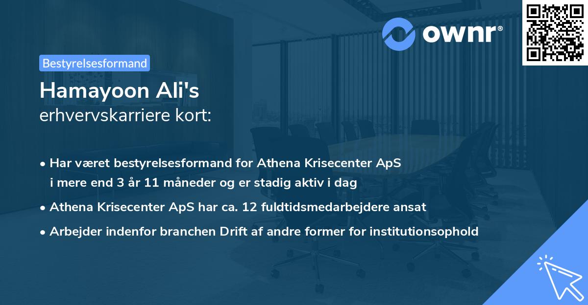 Hamayoon Ali's erhvervskarriere kort
