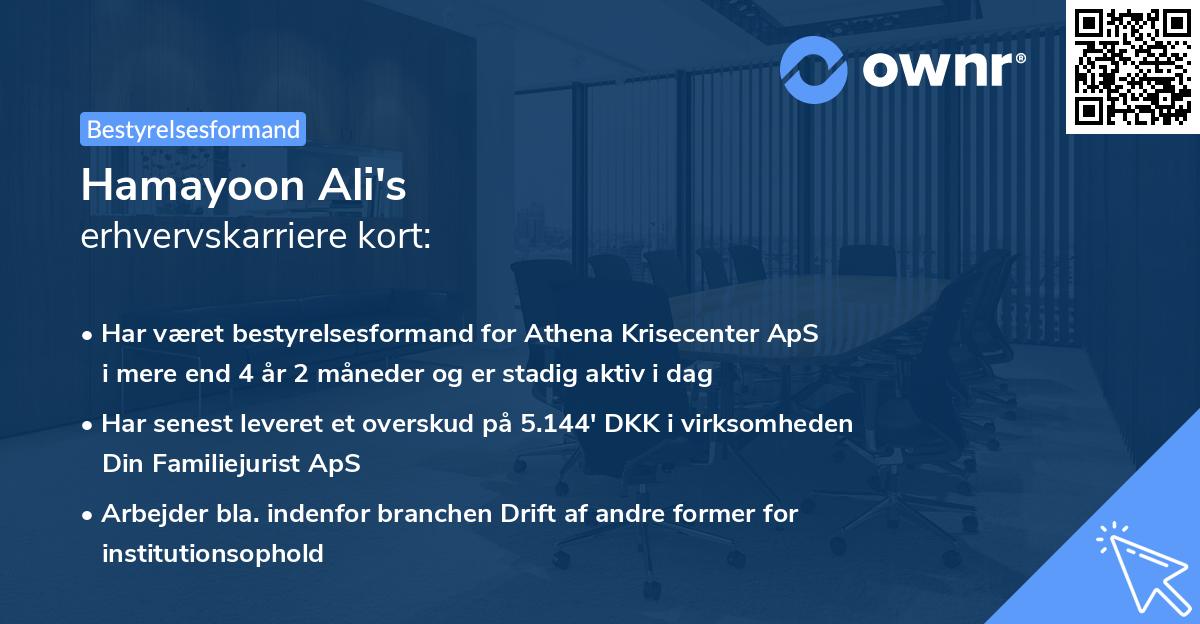 Hamayoon Ali's erhvervskarriere kort