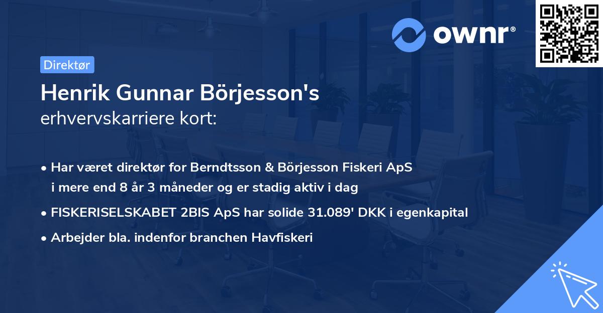 Henrik Gunnar Börjesson's erhvervskarriere kort