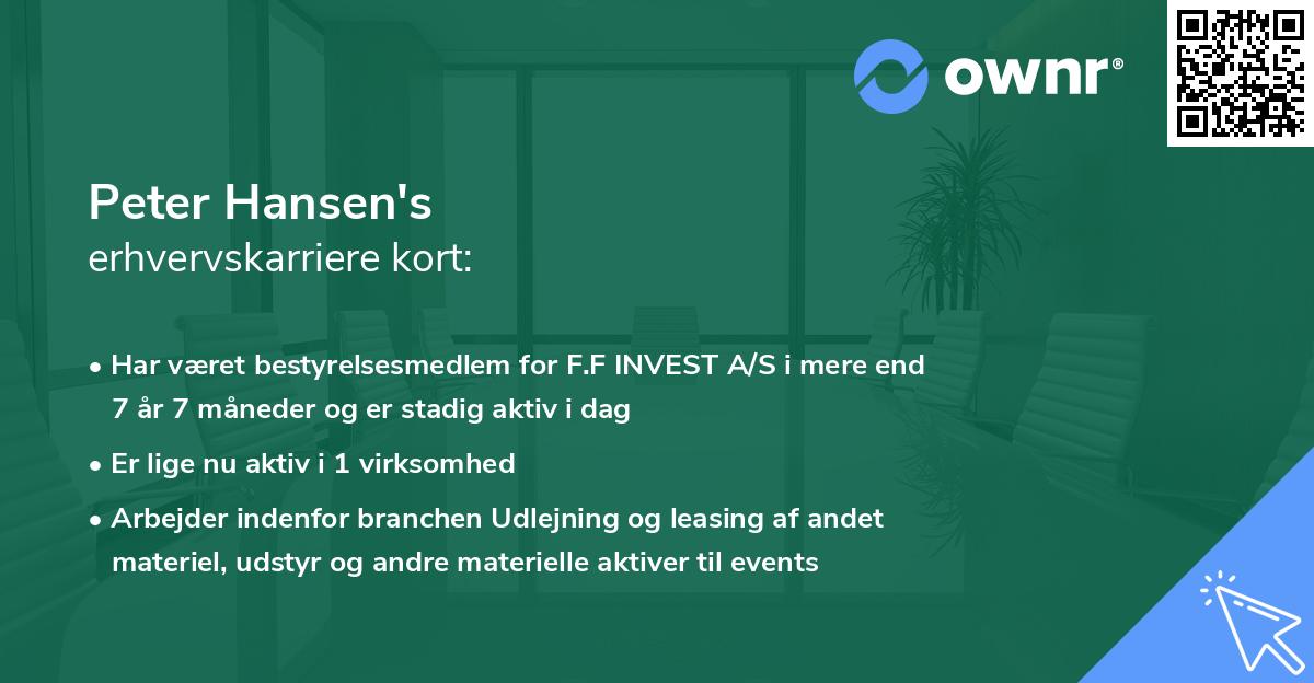 Peter Hansen's erhvervskarriere kort