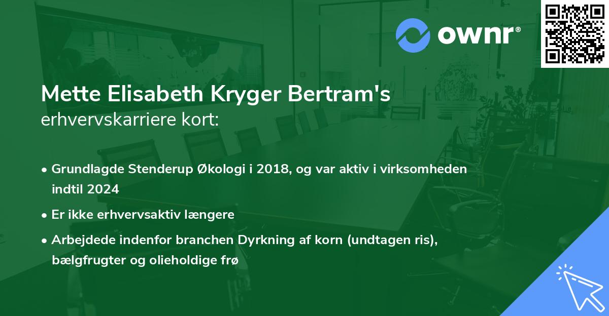 Mette Elisabeth Kryger Bertram's erhvervskarriere kort