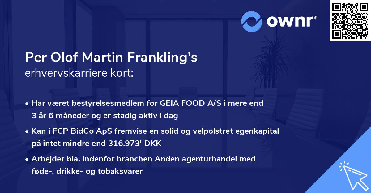 Per Olof Martin Frankling's erhvervskarriere kort