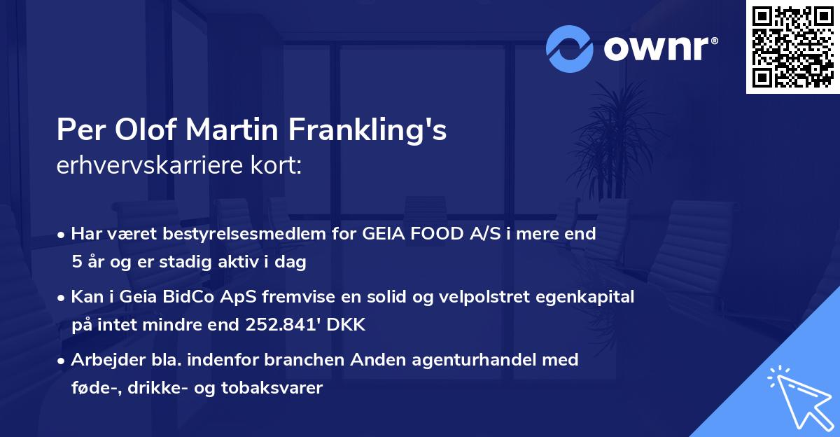 Per Olof Martin Frankling's erhvervskarriere kort